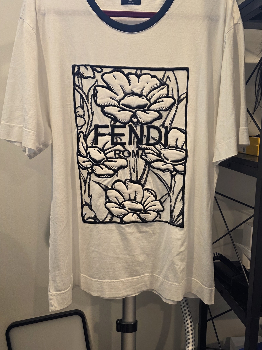 Fendi Roma White Graphic Logo Floral T-Shirt - Men's